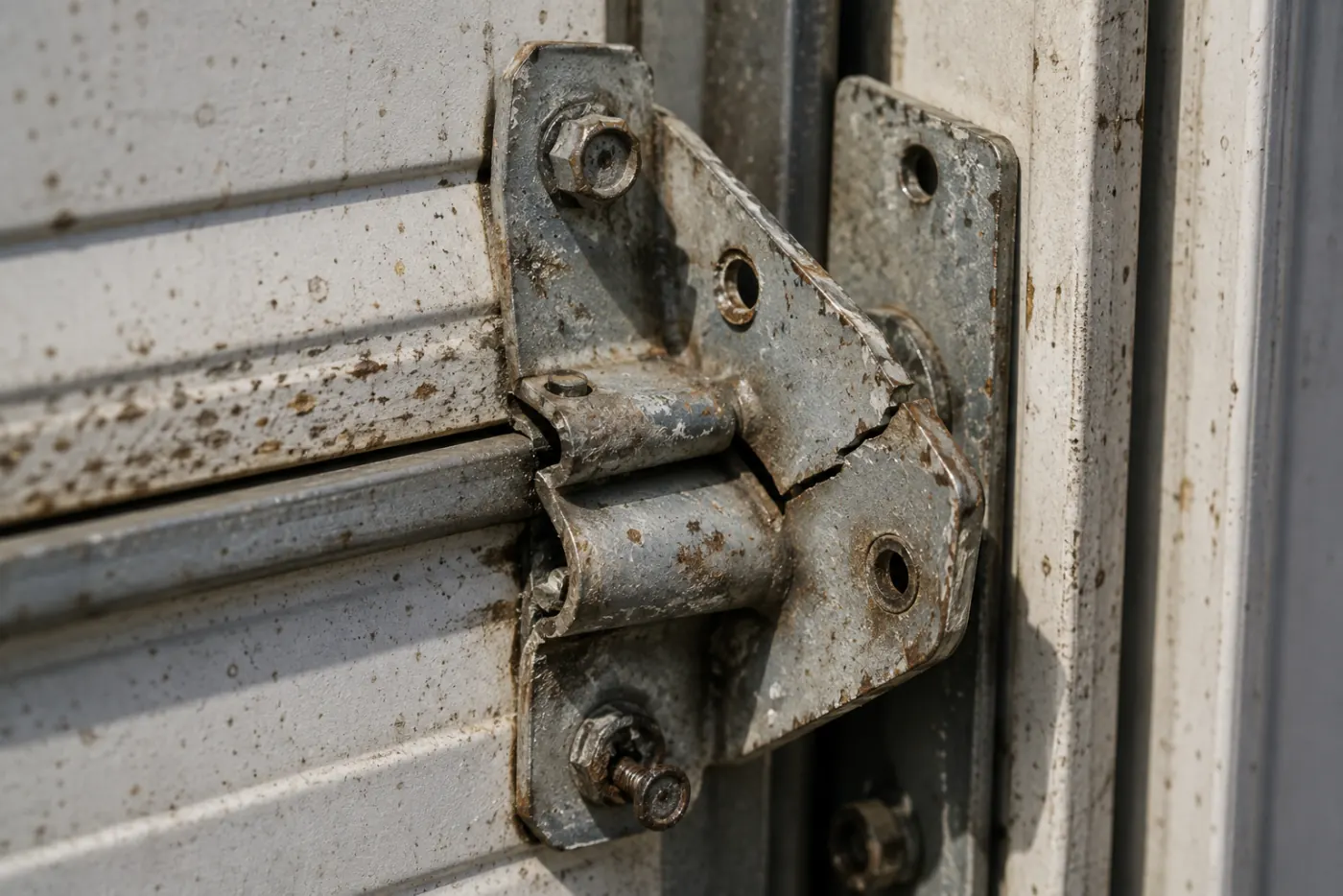 Damaged garage door hinge and bracket