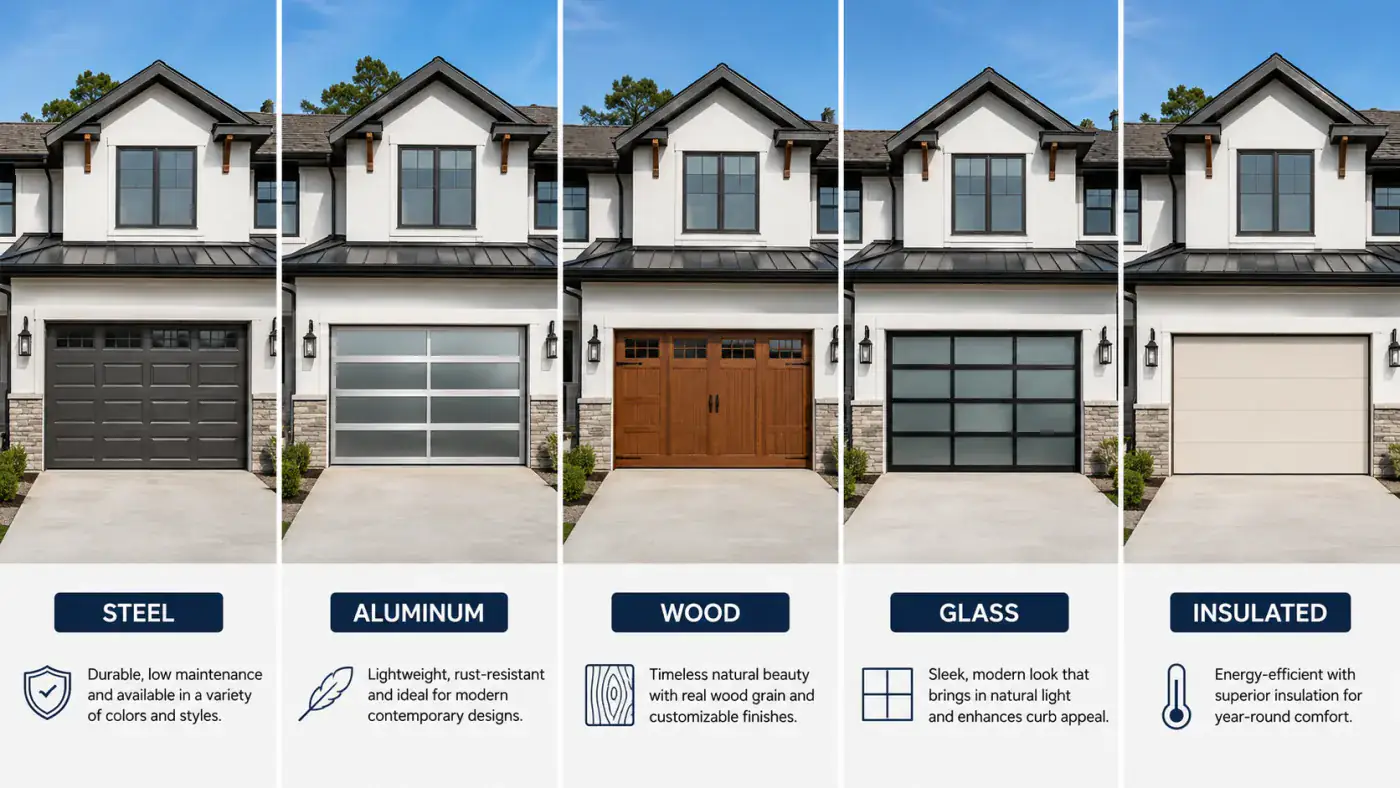 Replacement garage door material options for residential homes